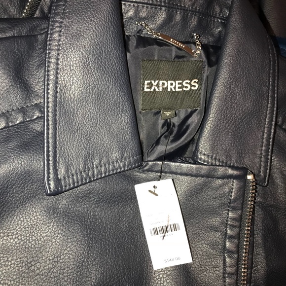 (Minus The) Leather Navy Blue Moto Jacket Coat - Picture 5 of 8